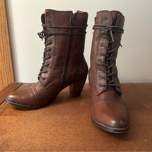 MIA Brown Leather Lace-Up Ankle Boots – Size 10 – Heeled Combat Style